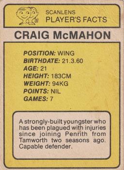 1981 Scanlens #142 Craig McMahon Back